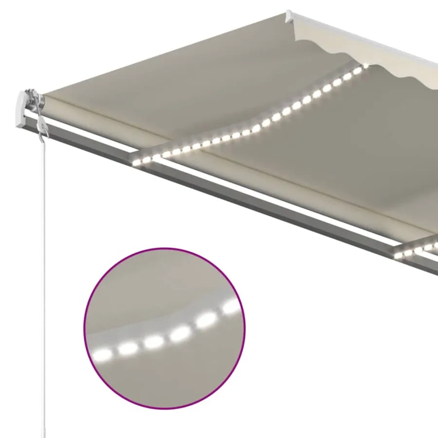 Auvent automatique avec capteur de vent et LED 450x350 cm Crème - 4