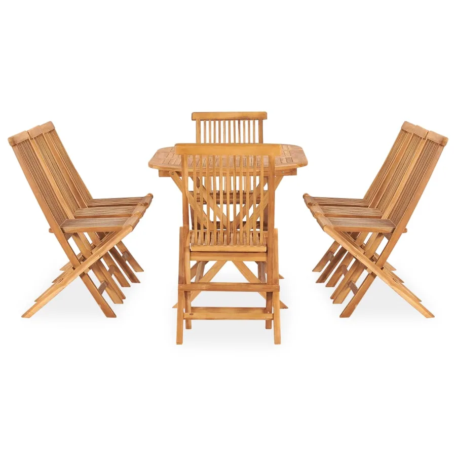 Ensemble à manger d'extérieur pliable 9 pcs Bois solide de teck - 2