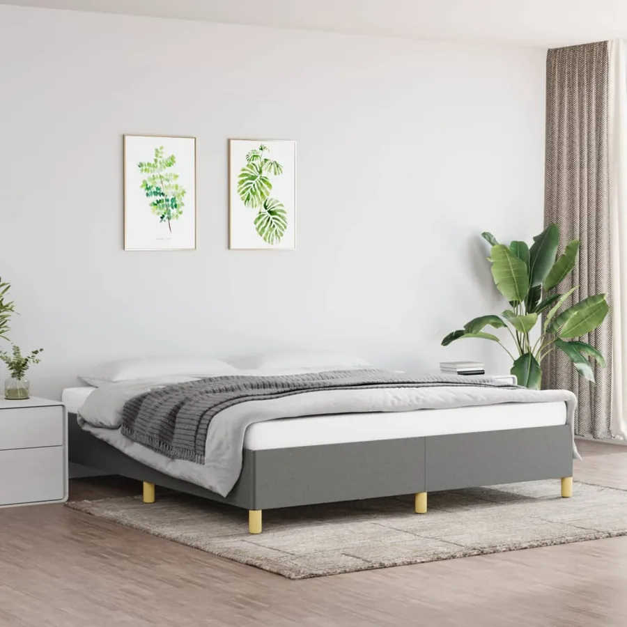 Cadre de lit à lattes gris foncé 180x200 cm tissu
