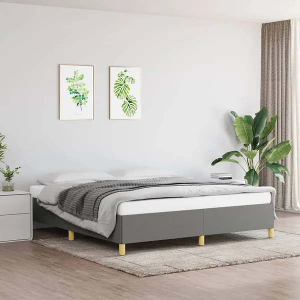 Cadre de lit à lattes gris foncé 180x200 cm tissu