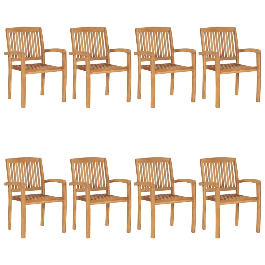 Chaises de jardin empilables avec coussins lot de 8 Teck solide - 28