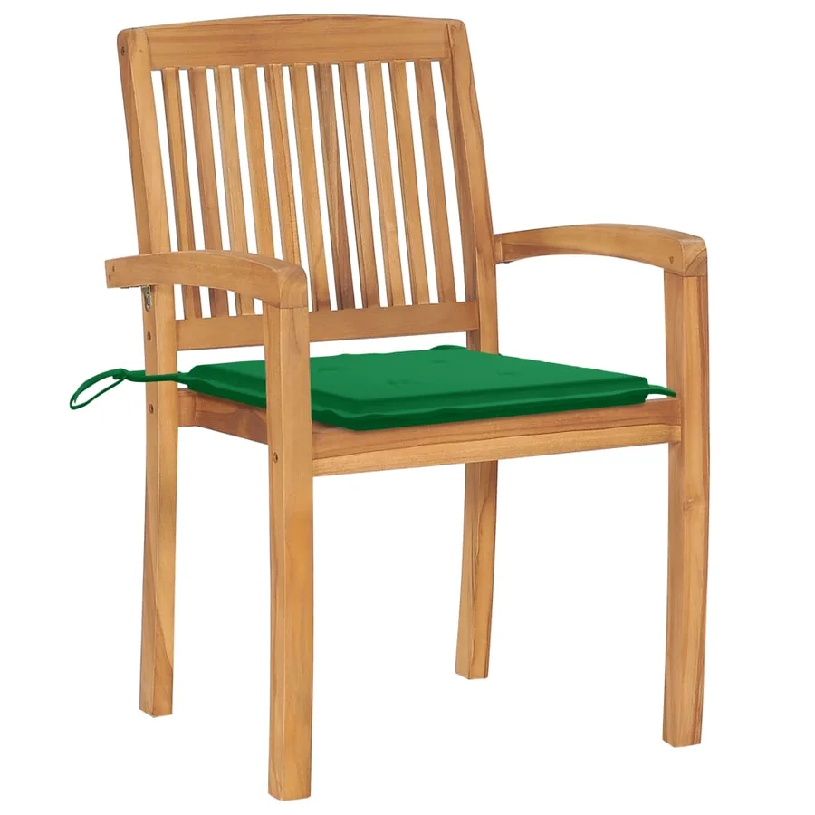 Chaises de jardin empilables avec coussins lot de 8 Teck solide - 29