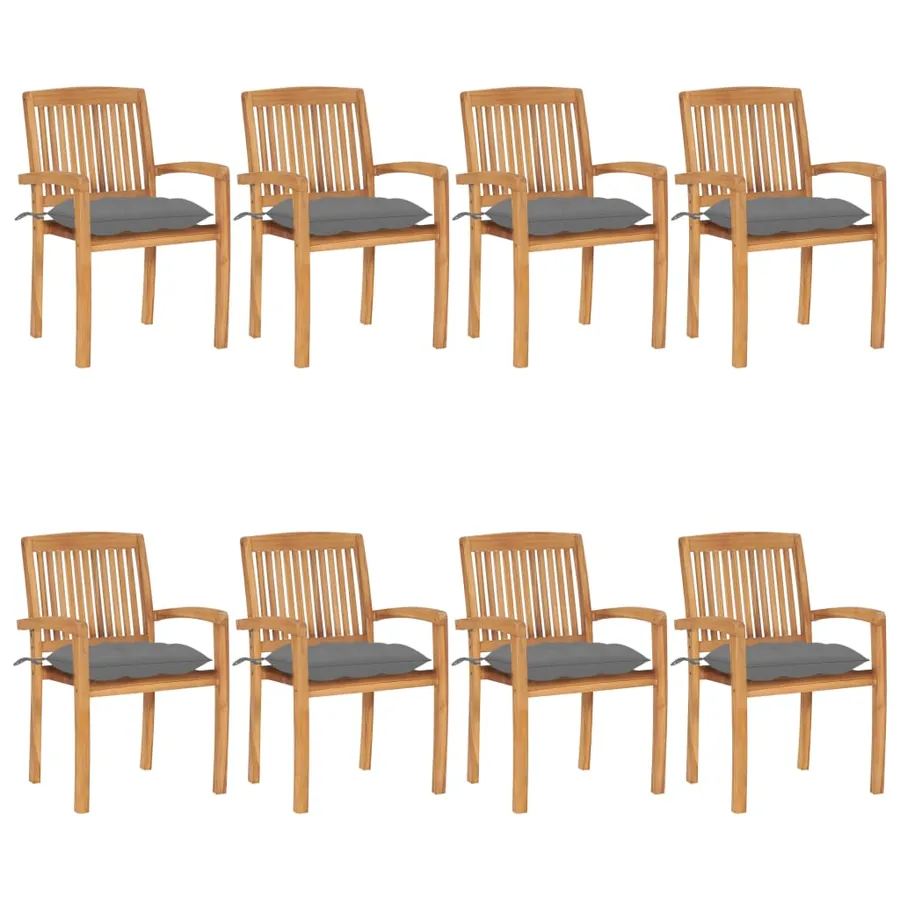 Chaises de jardin empilables avec coussins lot de 8 Teck solide - 40