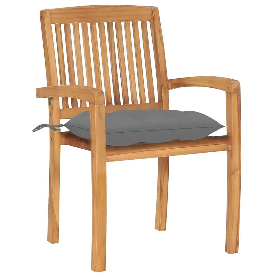 Chaises de jardin empilables avec coussins lot de 8 Teck solide - 42
