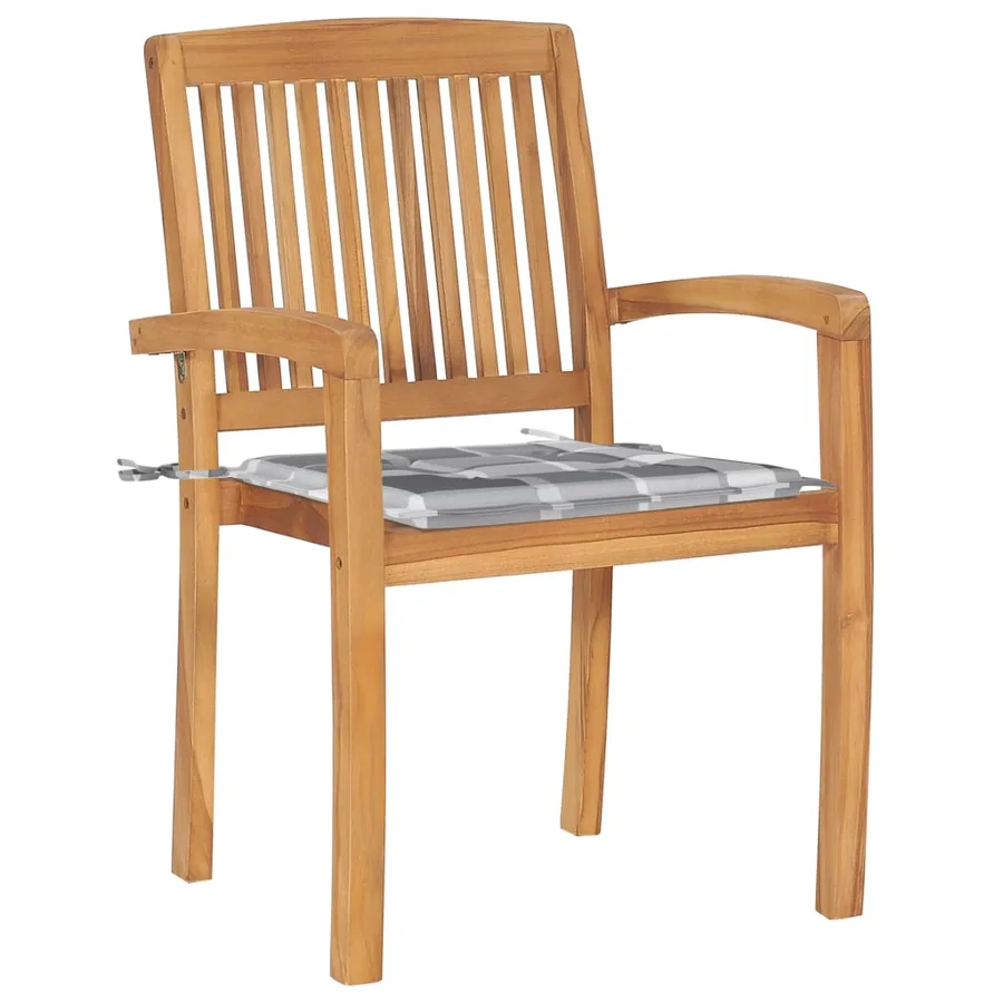 Chaises de jardin empilables avec coussins lot de 4 Teck solide - 3
