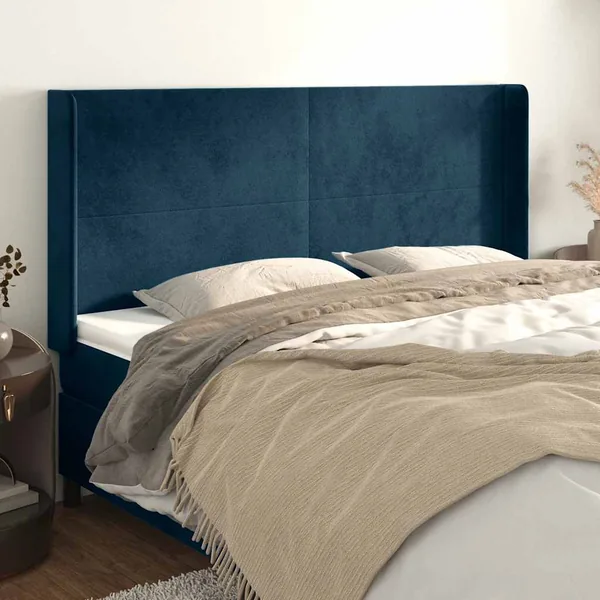 Tête de lit avec oreilles Bleu foncé 203x16x118/128 cm Velours