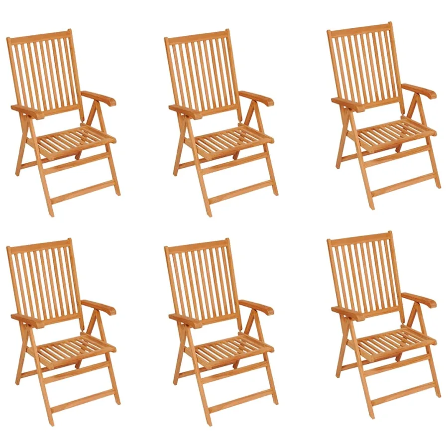 Chaises de jardin lot de 6 avec coussins bordeaux Bois de teck - 2
