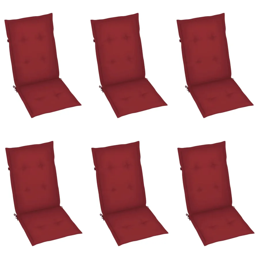 Chaises de jardin lot de 6 avec coussins bordeaux Bois de teck - 6