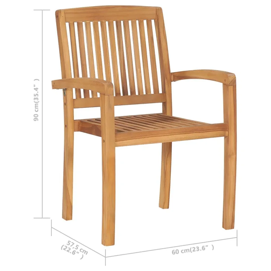 Chaises de jardin empilables lot de 4 Bois de teck solide - 5