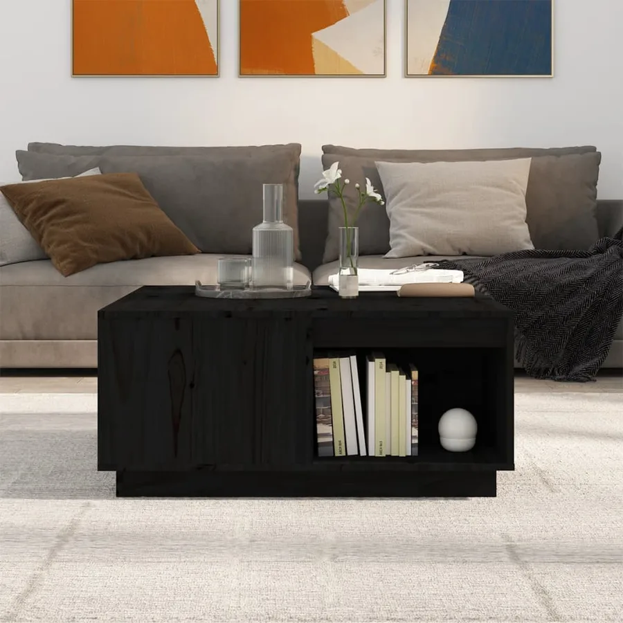 Table basse Noir 80x81x36,5 cm Bois massif de pin - 3