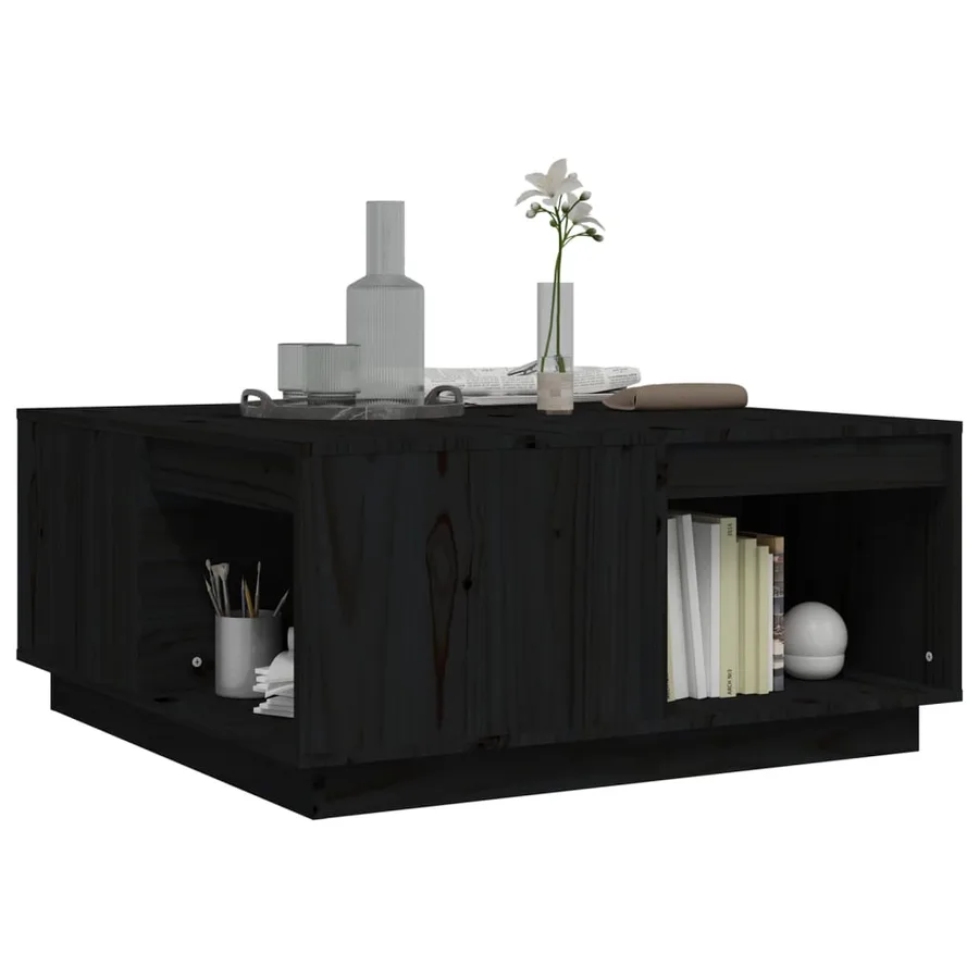 Table basse Noir 80x81x36,5 cm Bois massif de pin - 4
