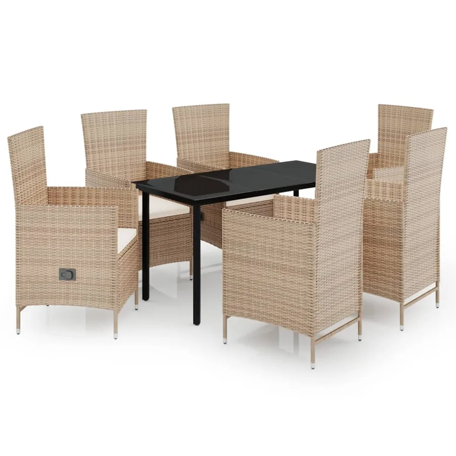 Ensemble à manger de jardin avec coussins 7 pcs Beige - 2