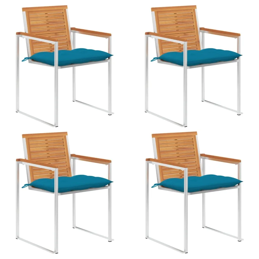 Chaises de jardin lot de 4 avec coussins Bois d'acacia massif