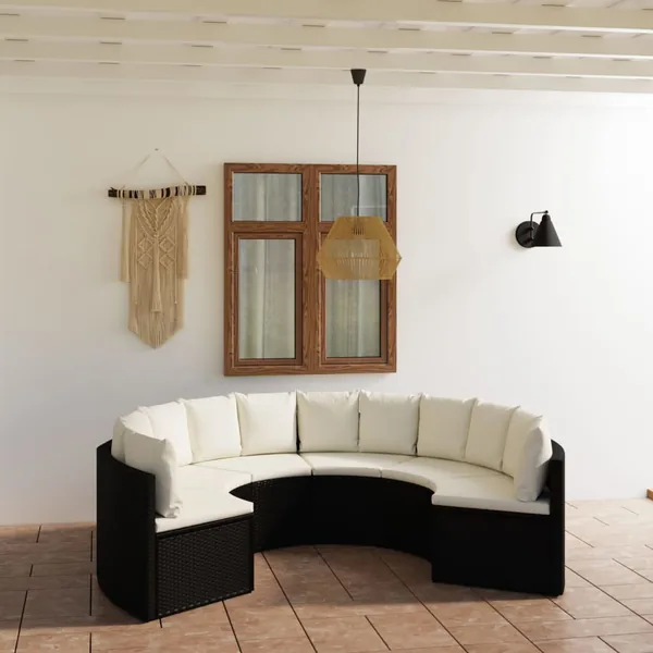 Salon de jardin 6 pcs avec coussins Résine tressée Noir