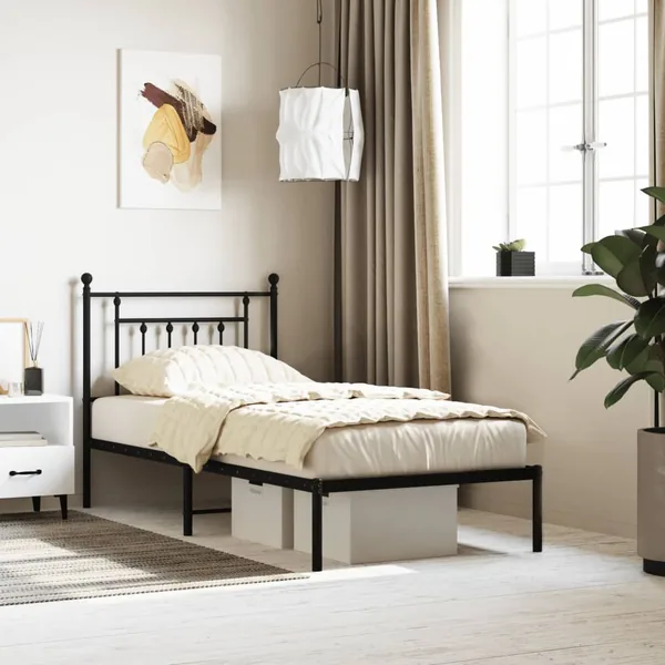 Cadre de lit métal sans matelas avec tête de lit noir 80x200 cm