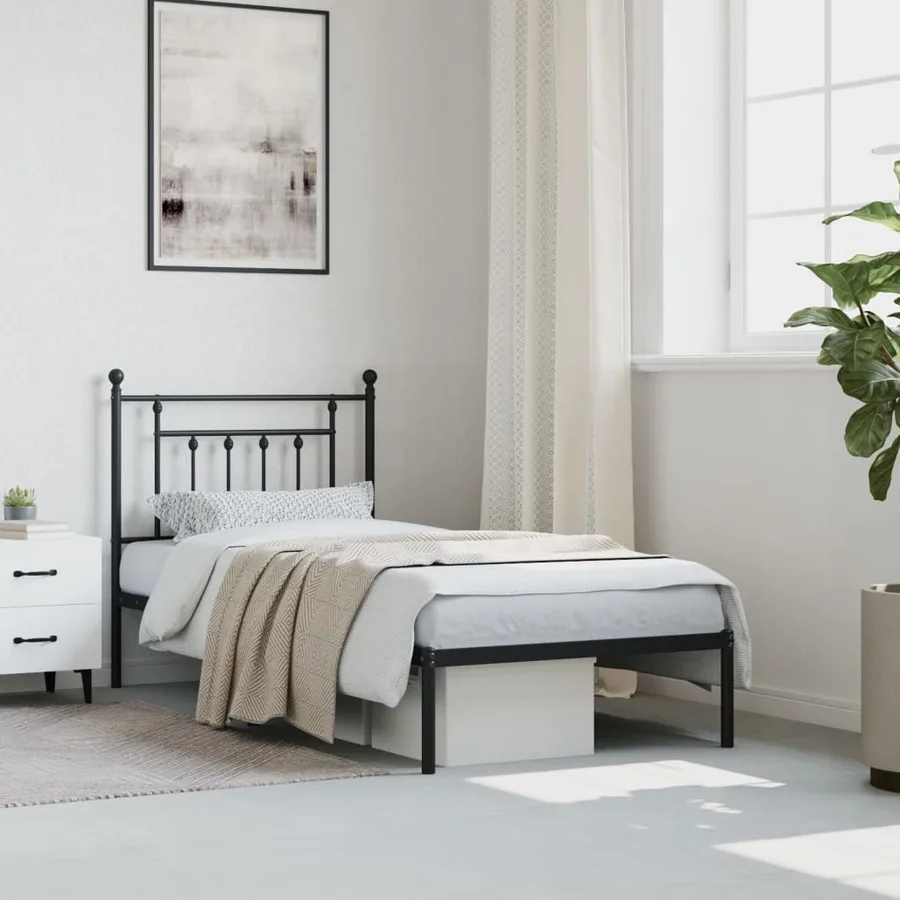 Cadre de lit métal sans matelas avec tête de lit noir 80x200 cm - 4