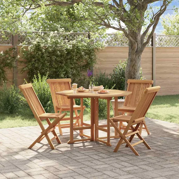 Ensemble à dîner d'extérieur pliable 5 pcs Bois solide de teck