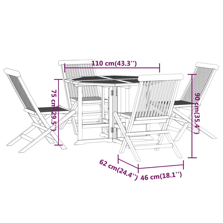 Ensemble à dîner d'extérieur pliable 5 pcs Bois solide de teck - 12