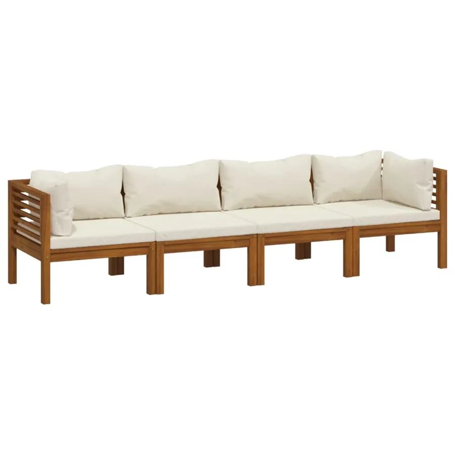 Canapé de jardin 4 places et coussin crème Bois d'acacia massif - 2