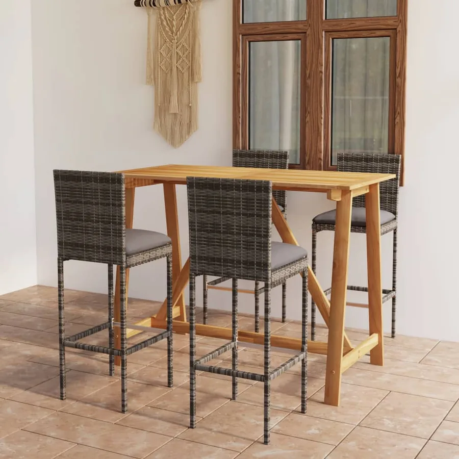 Ensemble de bar de jardin avec coussins 5 pcs Gris