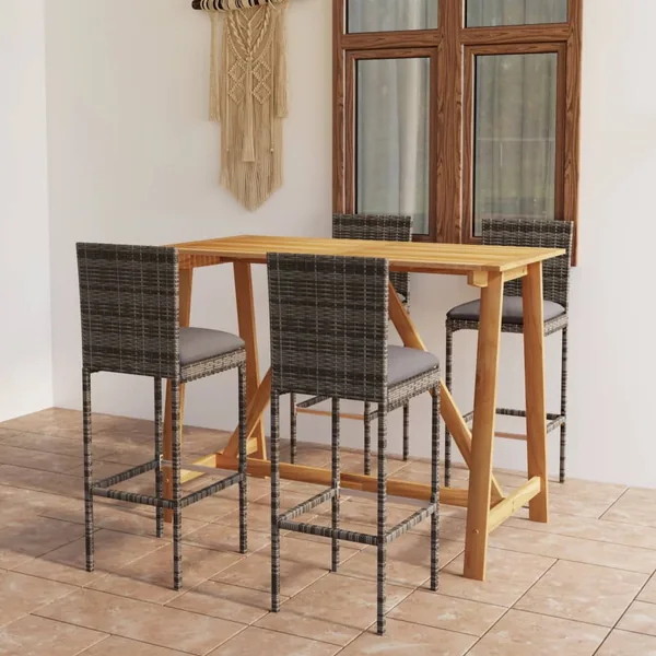 Ensemble de bar de jardin avec coussins 5 pcs Gris