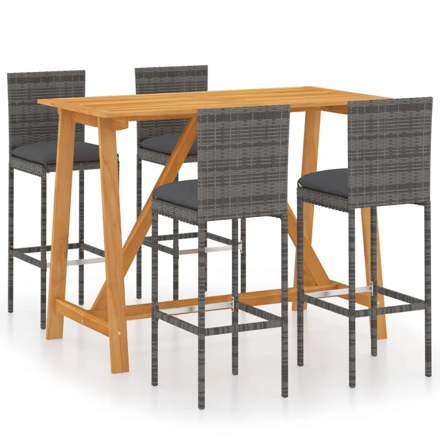 Ensemble de bar de jardin avec coussins 5 pcs Gris - 2