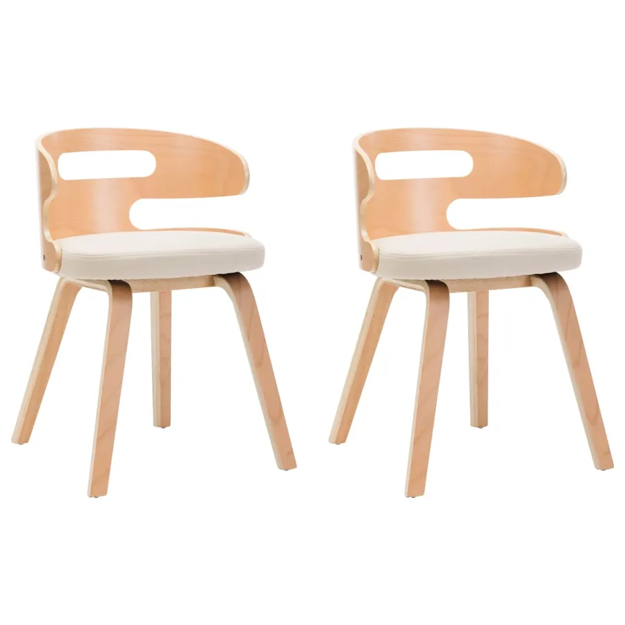 Chaises à manger lot de 2 crème bois courbé et similicuir - 2