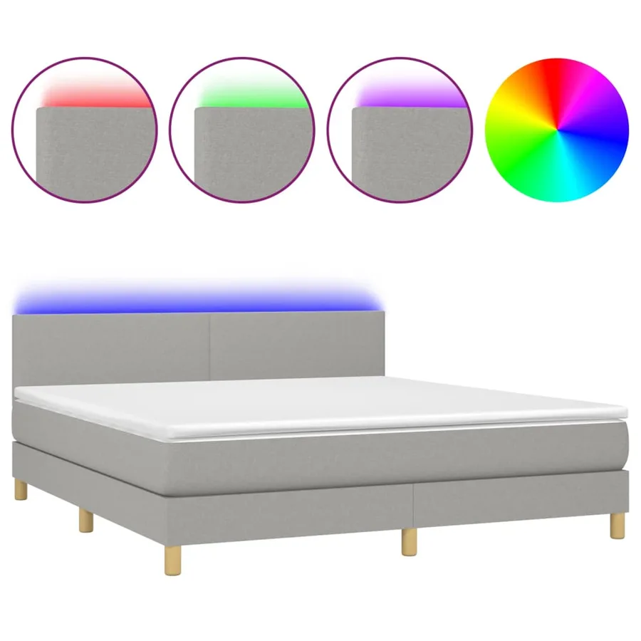 Sommier à lattes de lit et matelas et LED Gris clair 180x200 cm - 2