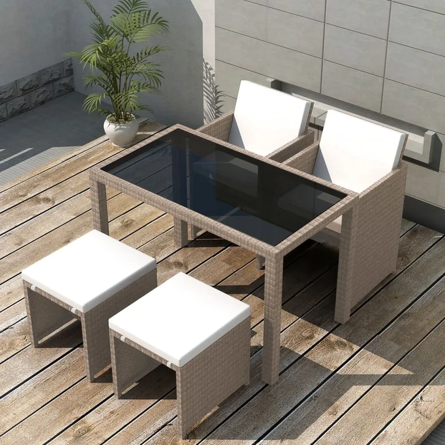 Ensemble à manger d'extérieur avec coussins 5 pcs Rotin Beige