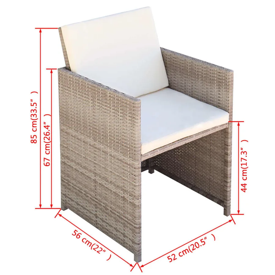 Ensemble à manger d'extérieur avec coussins 5 pcs Rotin Beige - 10