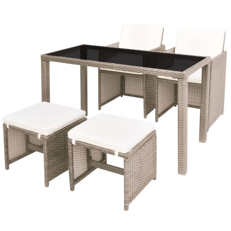 Ensemble à manger d'extérieur avec coussins 5 pcs Rotin Beige - 2
