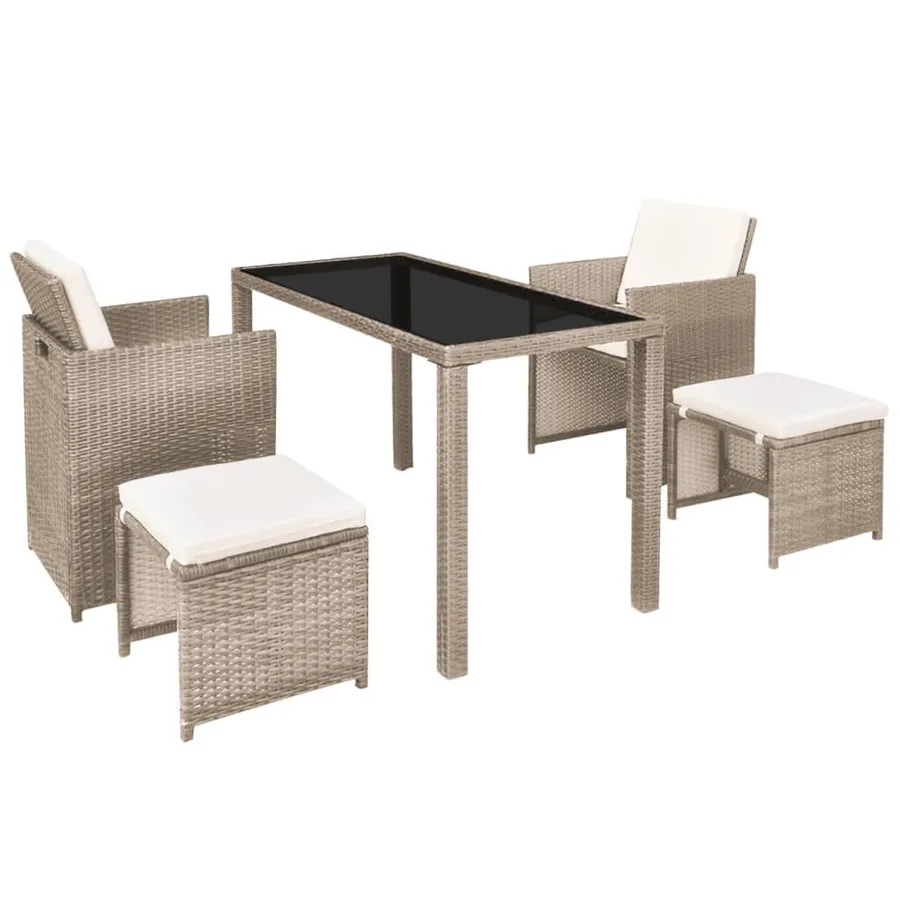 Ensemble à manger d'extérieur avec coussins 5 pcs Rotin Beige - 3