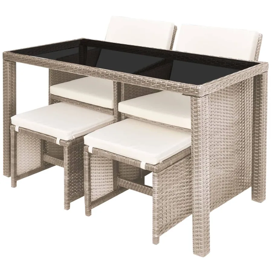 Ensemble à manger d'extérieur avec coussins 5 pcs Rotin Beige - 4