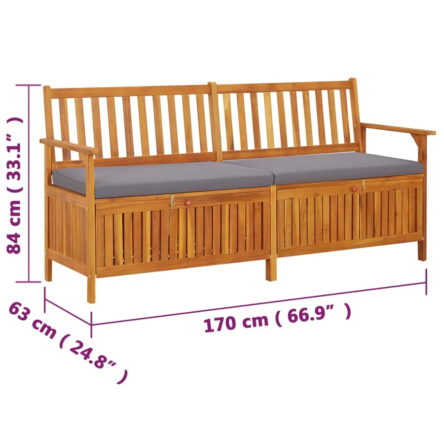 Banc de rangement avec coussin 170 cm Bois d'acacia solide - 8