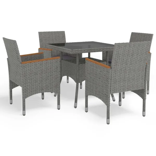 Ensemble à manger de jardin 5 pcs Gris Résine tressée et acacia