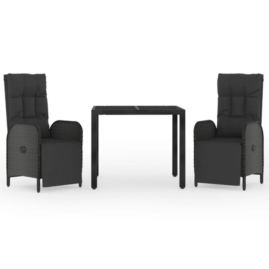 Ensemble à manger de jardin avec coussins 3 pcs Noir - 2