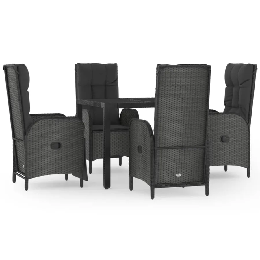Ensemble à manger de jardin coussins 5pcs Noir Résine tressée - 2