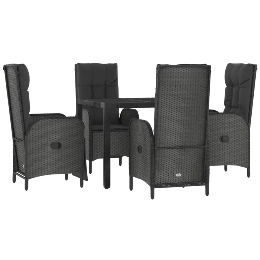 Ensemble à manger de jardin coussins 5pcs Noir Résine tressée - 3