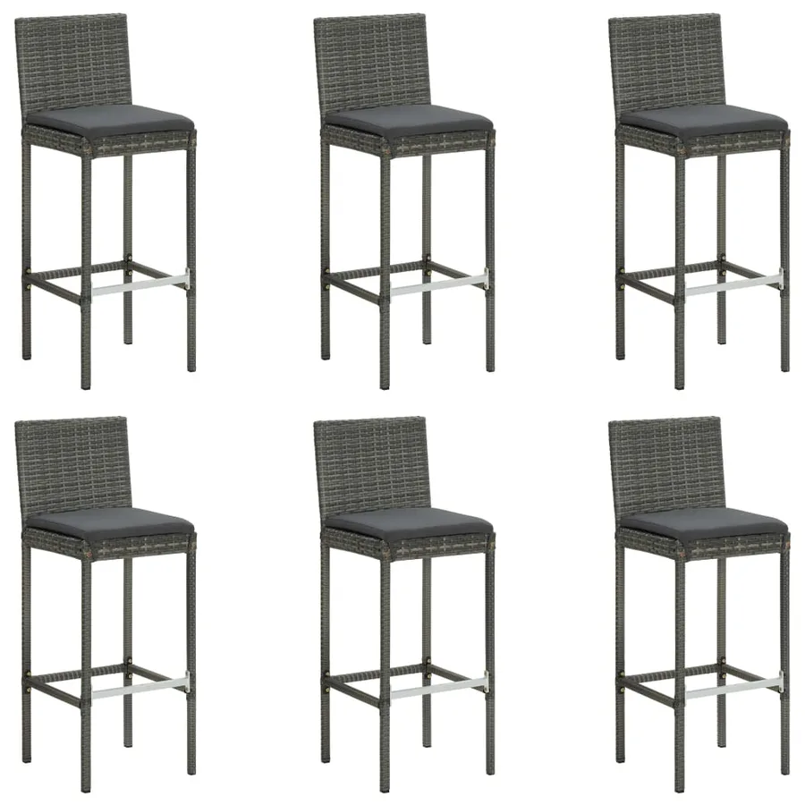 Ensemble de bar de jardin 7 pcs et coussins Résine tressée Gris - 6