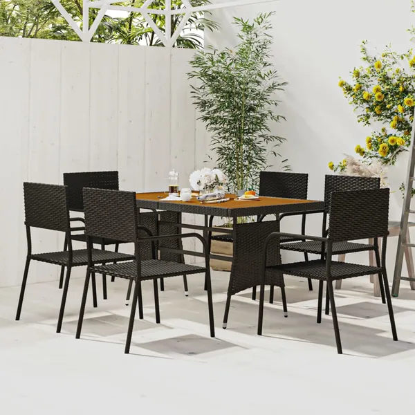 Ensemble à manger d'extérieur 7 pcs Résine tressée Noir