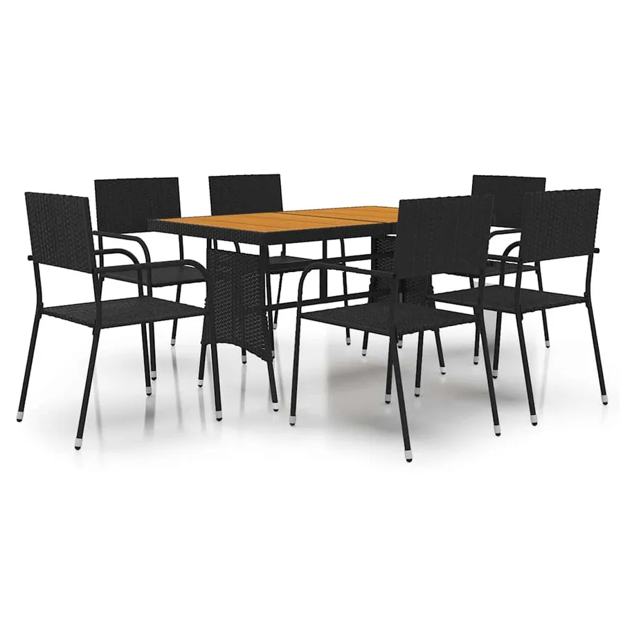 Ensemble à manger d'extérieur 7 pcs Résine tressée Noir - 2