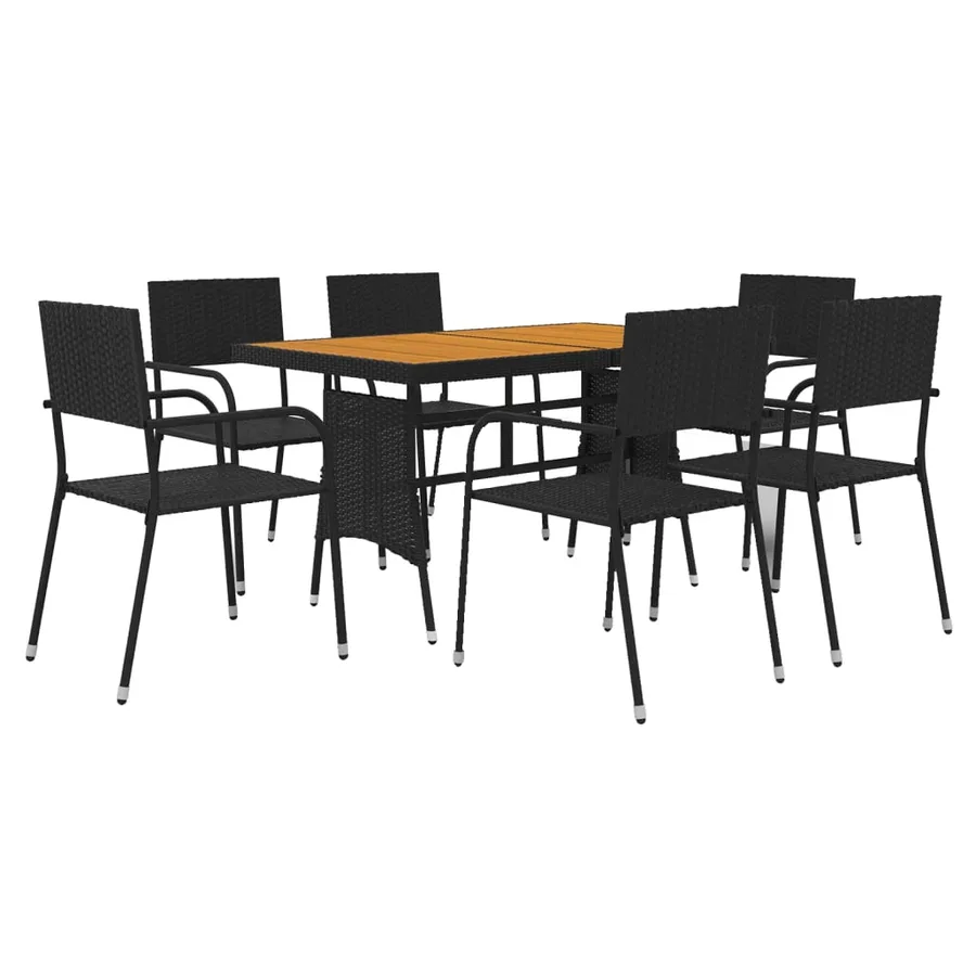 Ensemble à manger d'extérieur 7 pcs Résine tressée Noir - 3