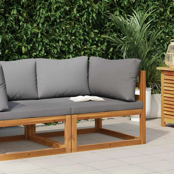 Canapé d'angle sectionnel avec coussin gris foncé Bois d'acacia