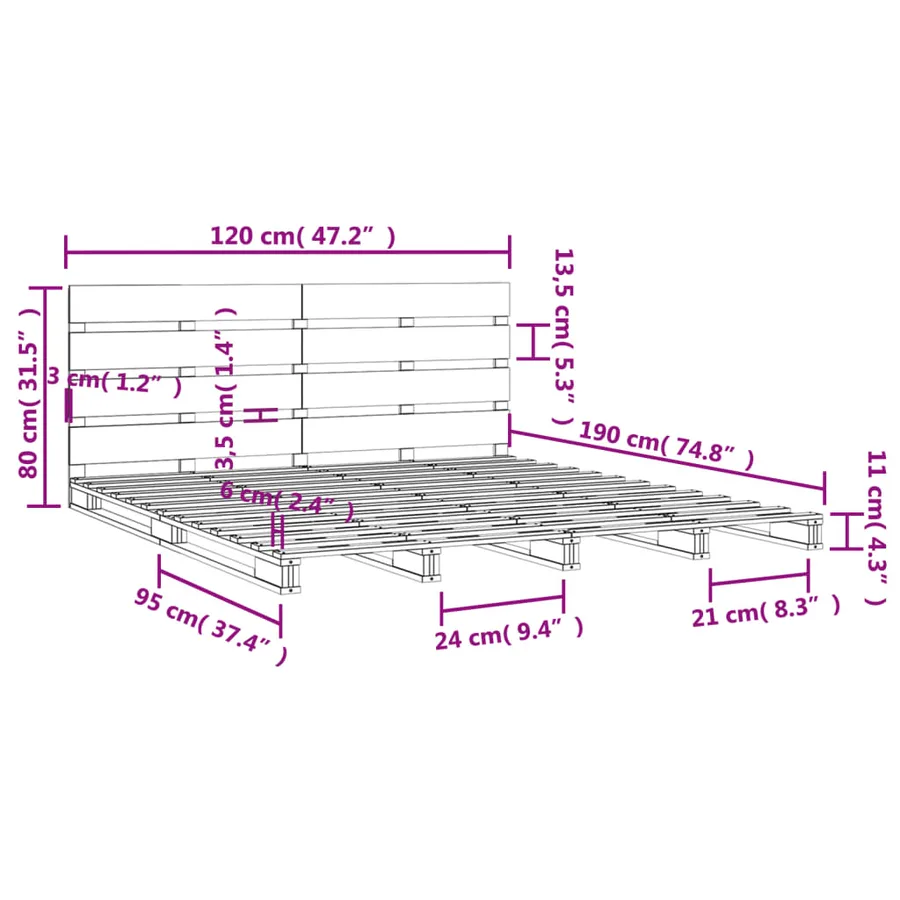 Cadre de lit 120x190 cm Bois pin massif Petit Double - 12