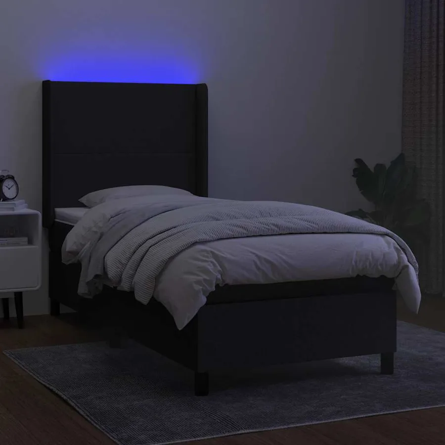 Sommier à lattes de lit matelas et LED Noir 100x200 cm Tissu - 3
