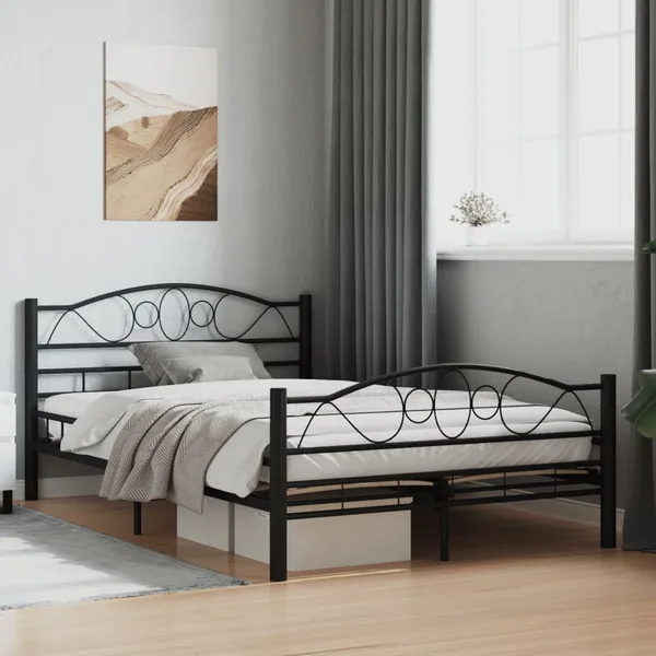 Cadre de lit sans matelas noir acier 120x200 cm