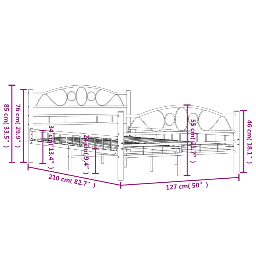 Cadre de lit sans matelas noir acier 120x200 cm - 9