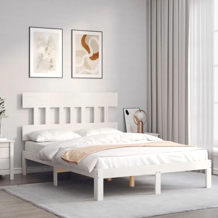 Cadre de lit sans matelas blanc 140x200 cm bois de pin massif - 3