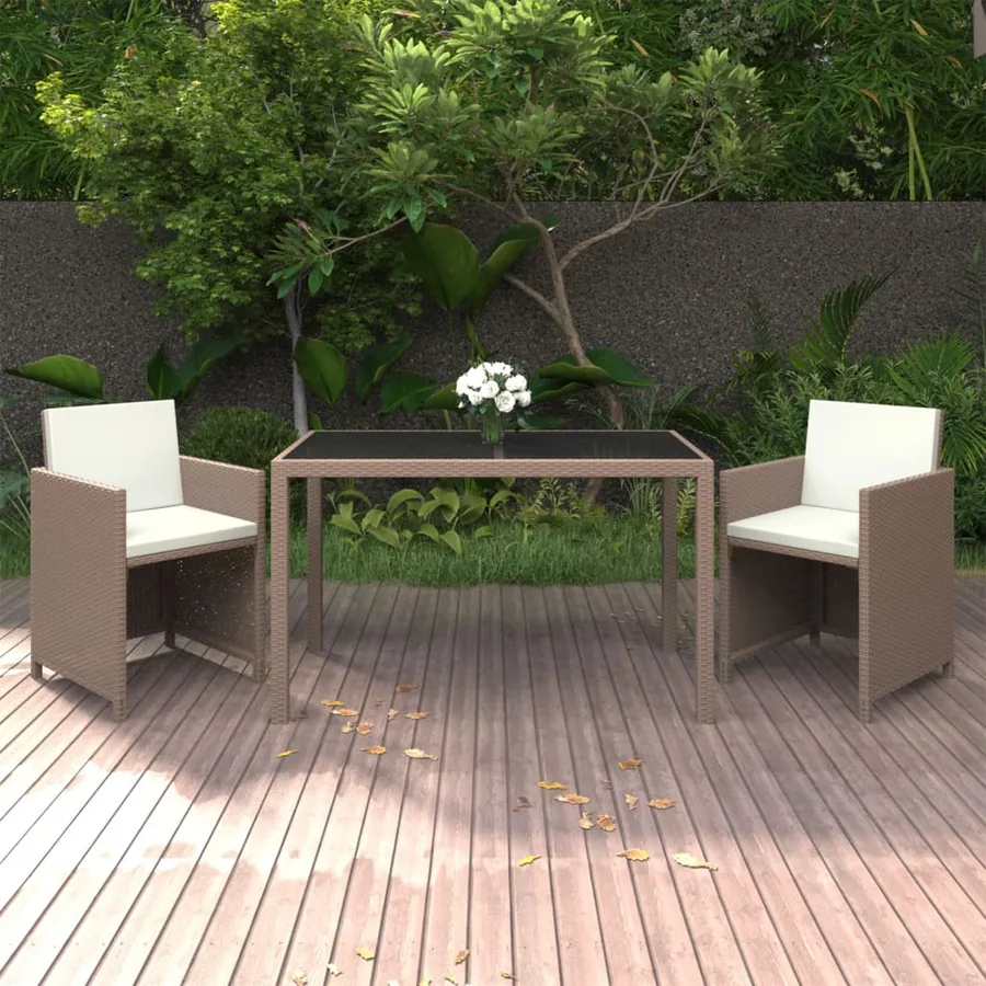 Ensemble à manger de jardin et coussins 3 pcs Poly rotin Beige