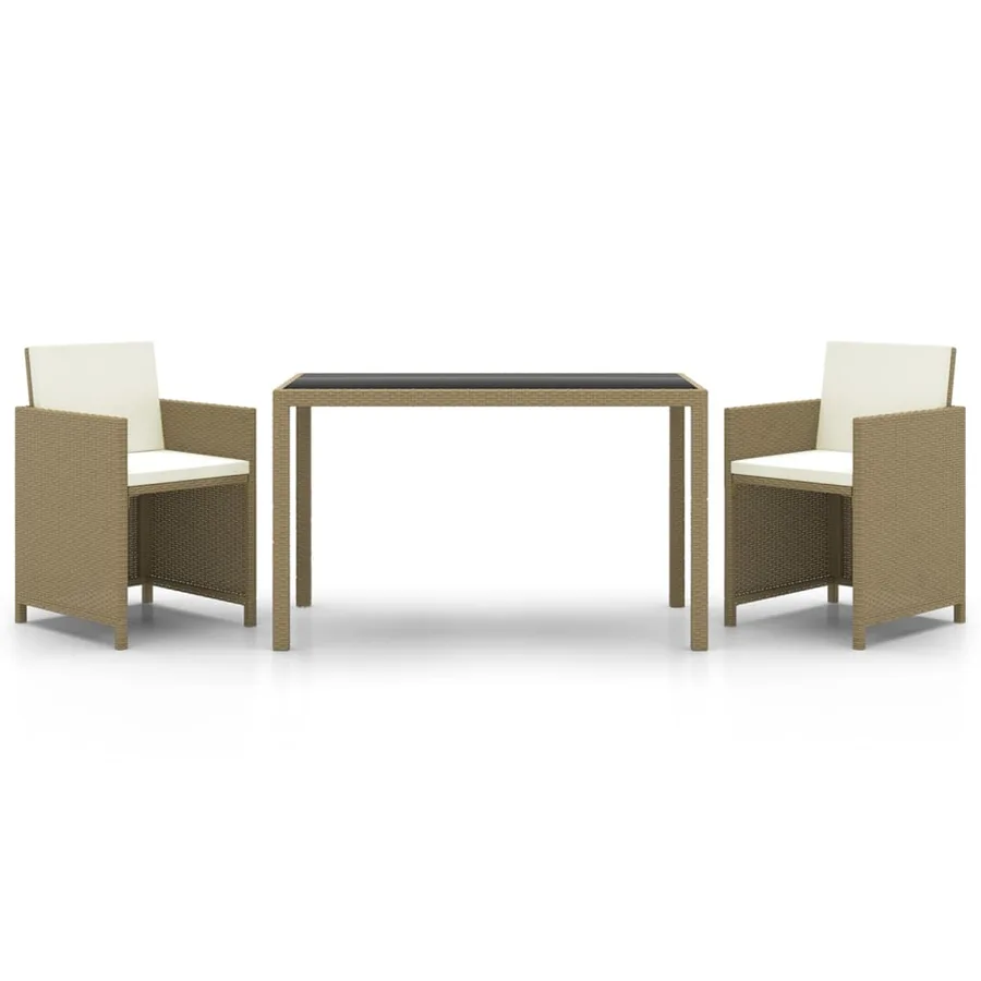 Ensemble à manger de jardin et coussins 3 pcs Poly rotin Beige - 2